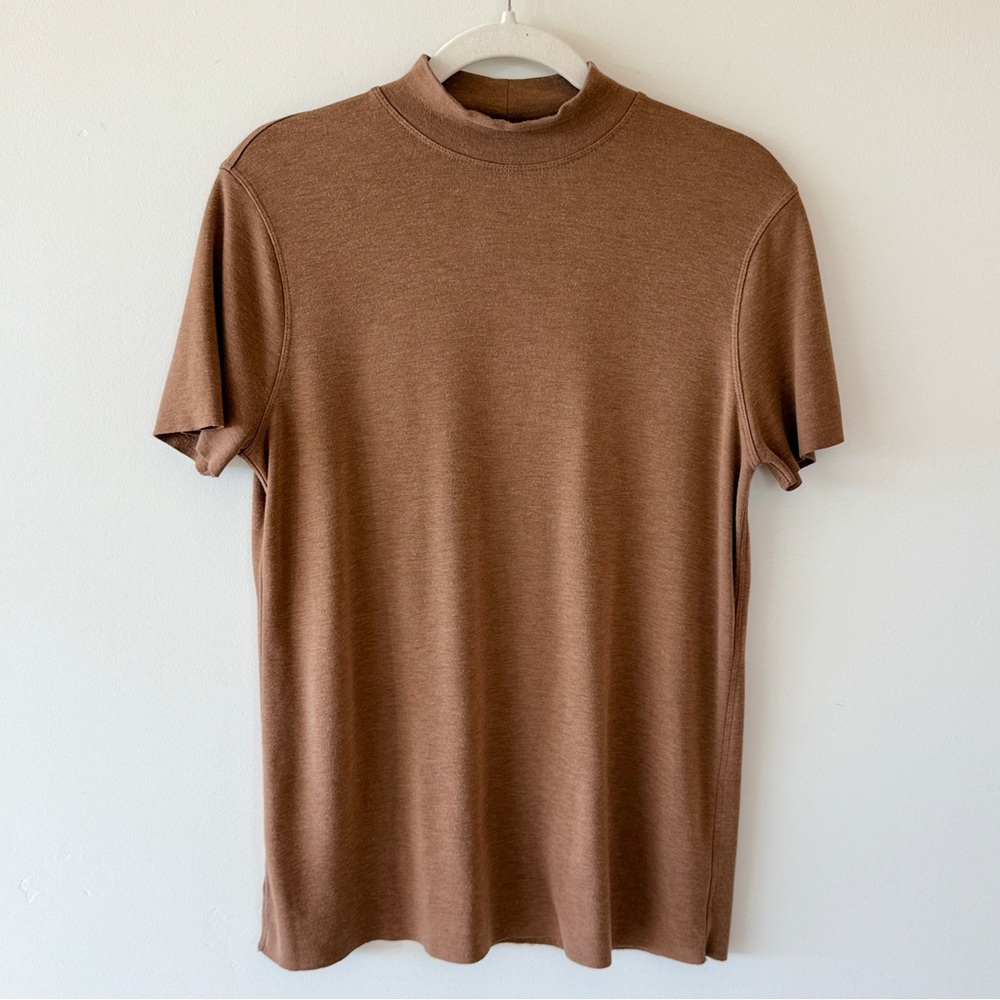 Kit and Ace Wool Blend Mock Neck Short Sleeve Sweater Camel Brown Size S